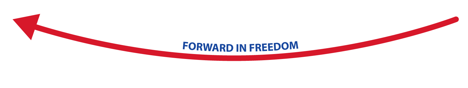 Forward in Freedom arrow pointing left