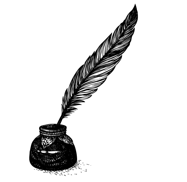 Illustation of old ink well and quill pen