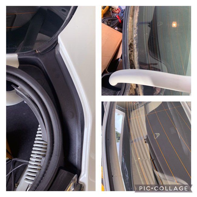 A collage of three pictures of a car windshield