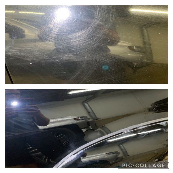 A picture of a car before and after being polished