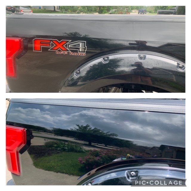 Two pictures of a black truck with the word fx4 on the back.