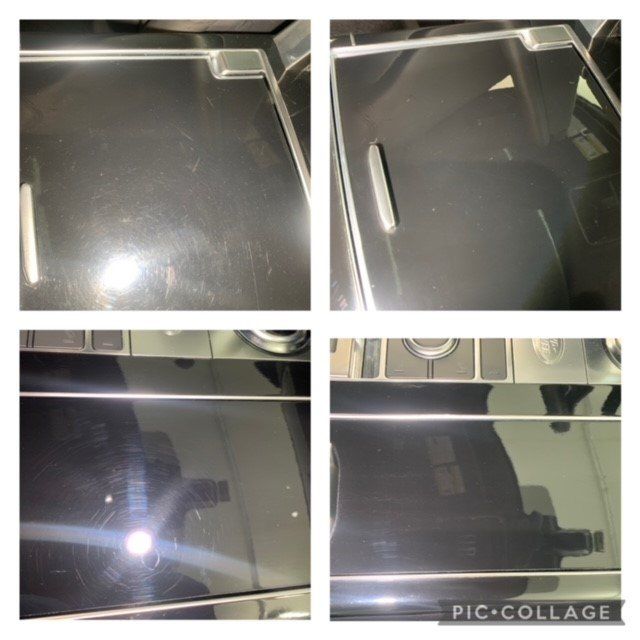 A picture of a stove top oven before and after being cleaned