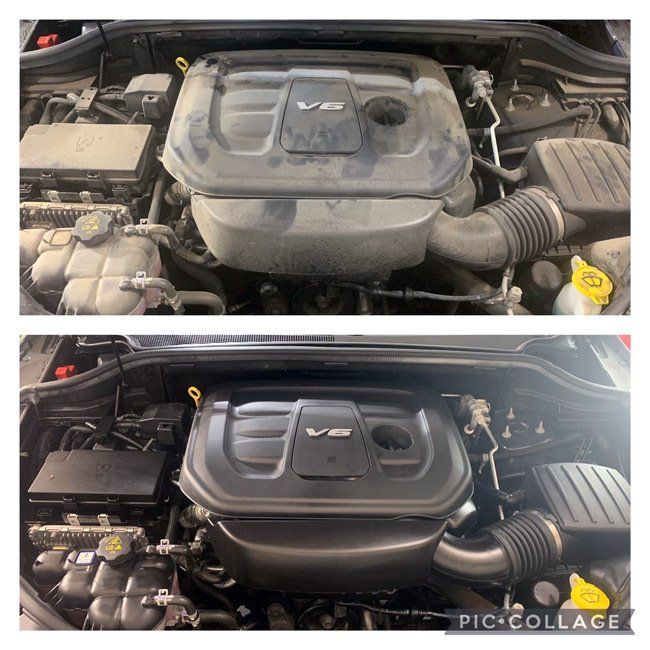 A before and after picture of a jeep engine