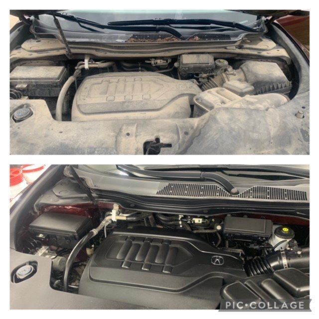 A before and after picture of a car engine