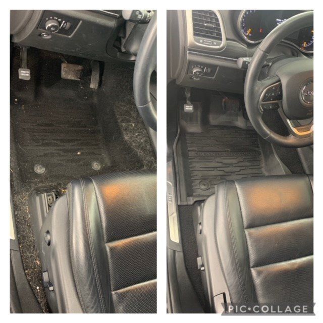 A picture of a car before and after being cleaned