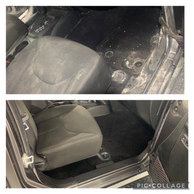 A picture of a car before and after being cleaned