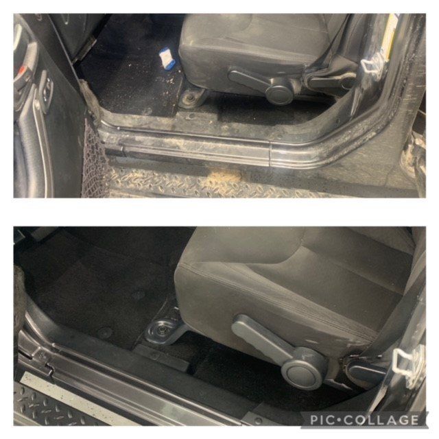 A picture of a car before and after being cleaned
