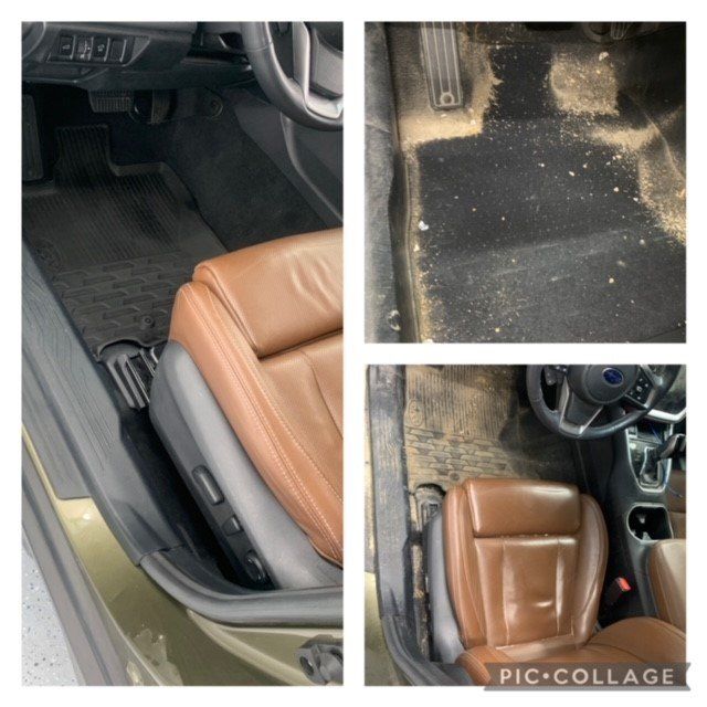 A picture of a car before and after being cleaned