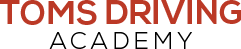 TOMS Driving Academy logo in red and black text on a white background