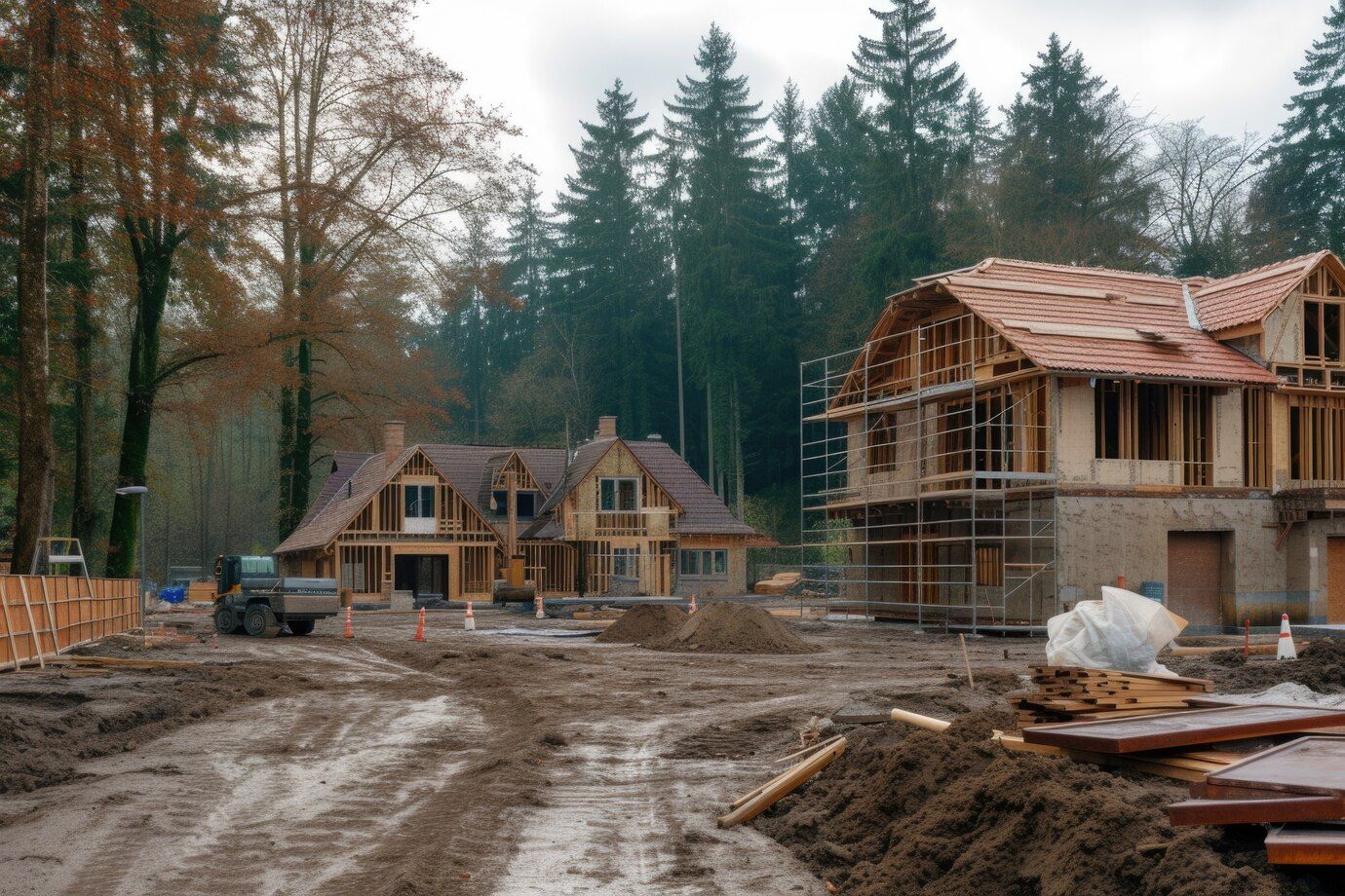 A house is being built in the middle of a forest