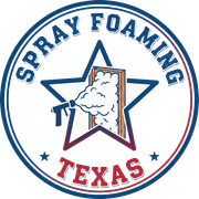 Logo for spray foam insulation in Texas, featuring a star and foam being sprayed into a frame.