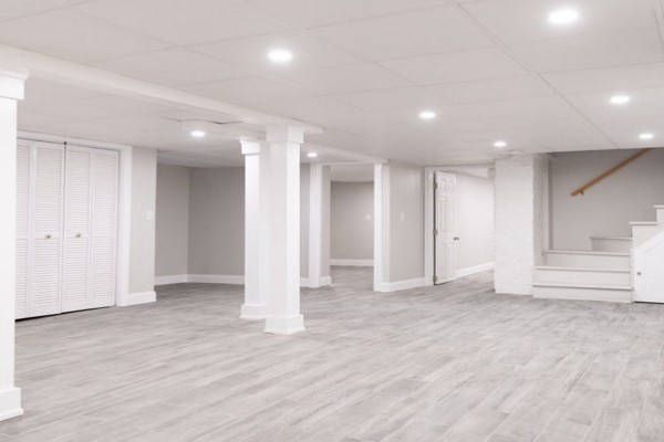 Empty Basement with Hardwood Flooring