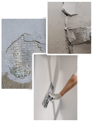 3 images of stucco repair work