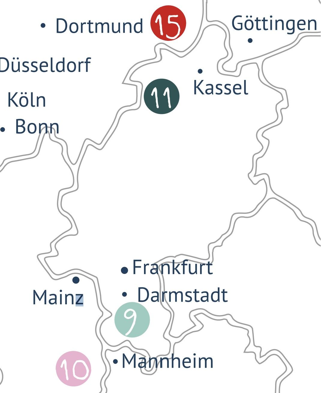 Eine Karte mit der Lage von Frankfurt und anderen Städten