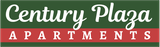 Century Plaza Apartments logo in green and red with white script text