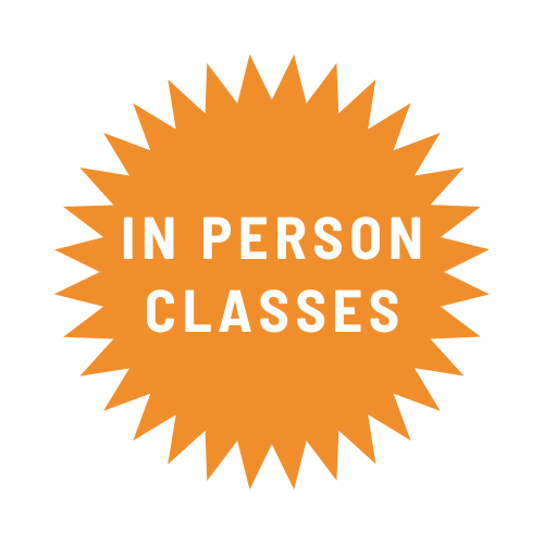 Orange starburst with text 