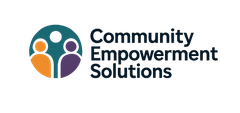 Logo for Community Empowerment Solutions with teal circle and figures.