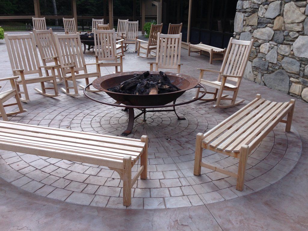 Patio With Wooden Seating — Horseshoe, NC — Carolina Concrete Designs Inc