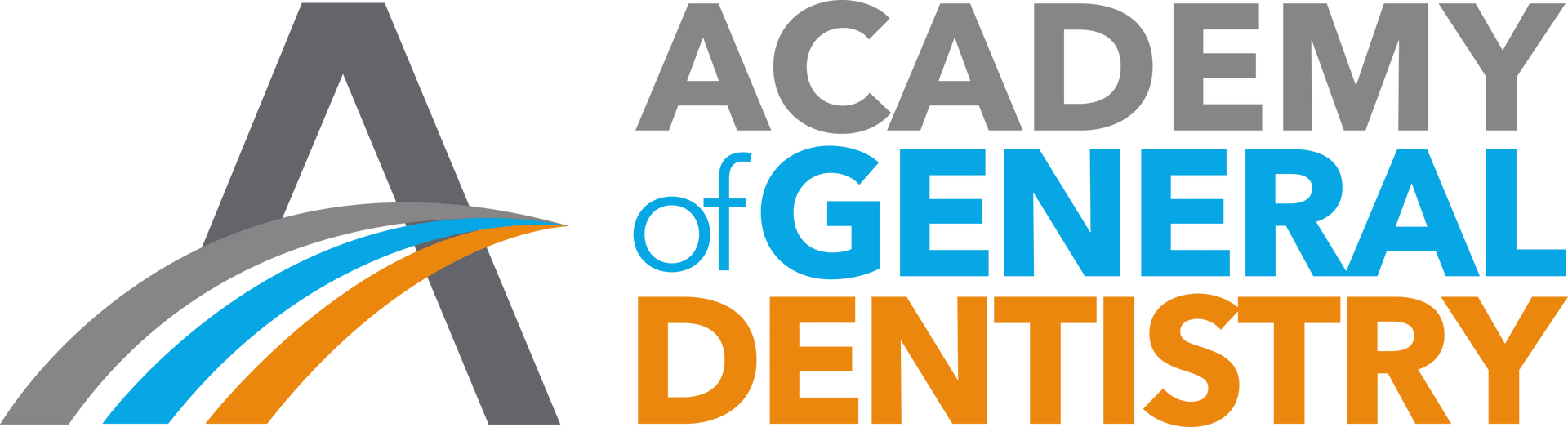 The logo for the academy of general dentistry is blue and orange.