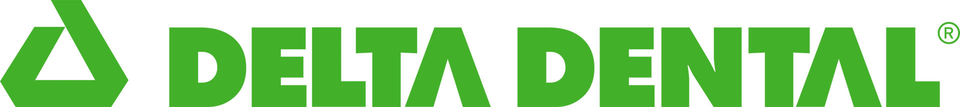 A green delta dental logo on a white background