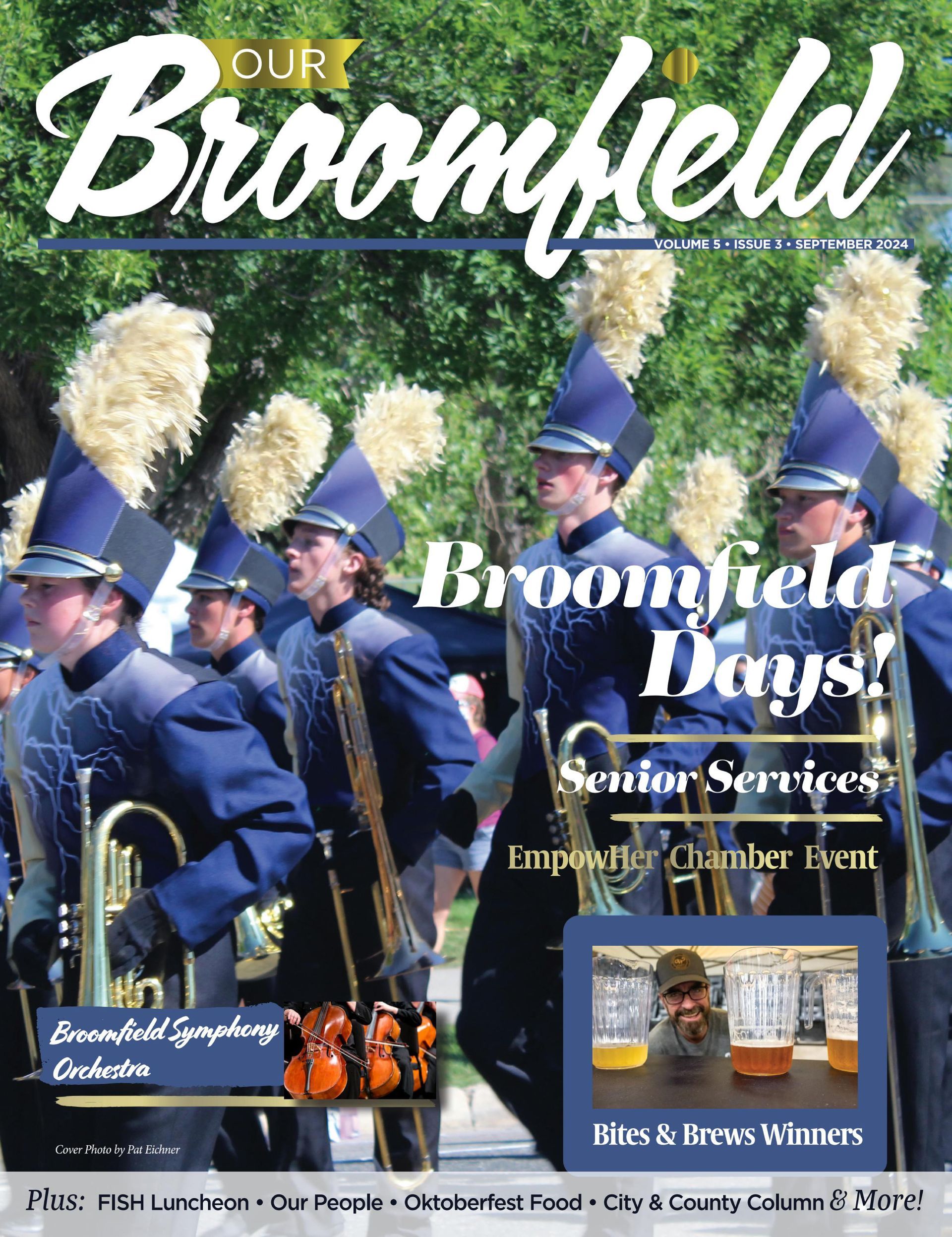 A marching band is on the cover of a magazine.