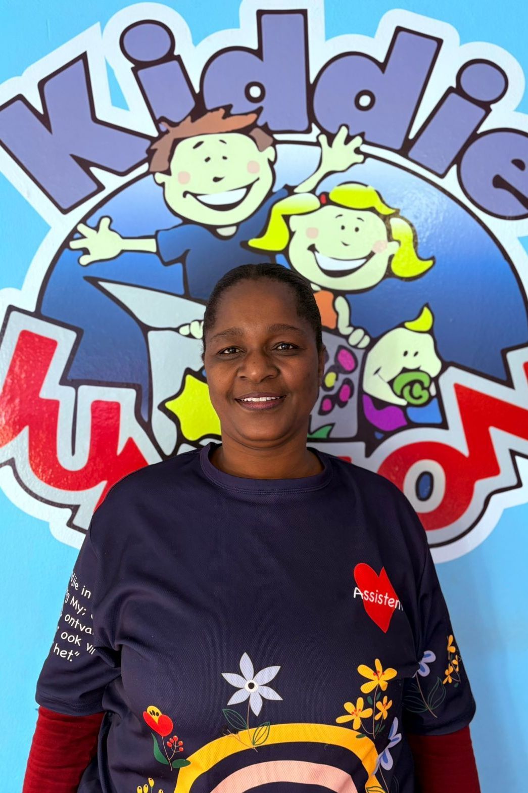 Woman in blue shirt with 