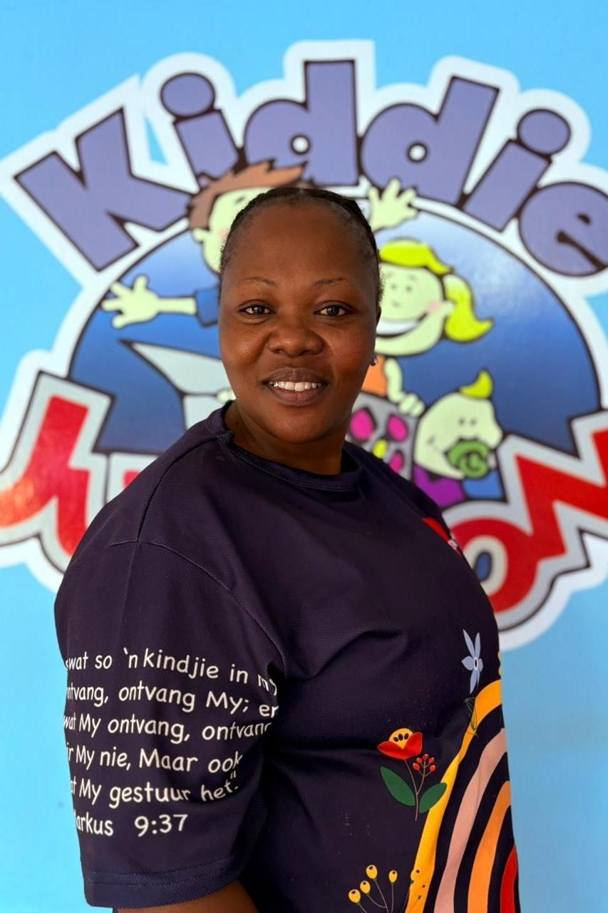 Woman in navy shirt with 