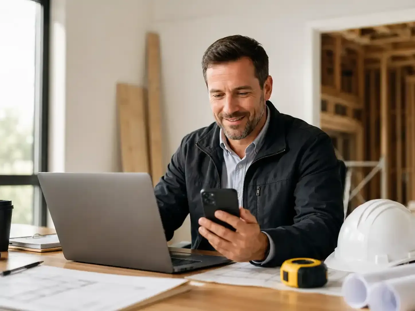 General contractor receiving a new website estimate request from a potential client through a professional contractor website