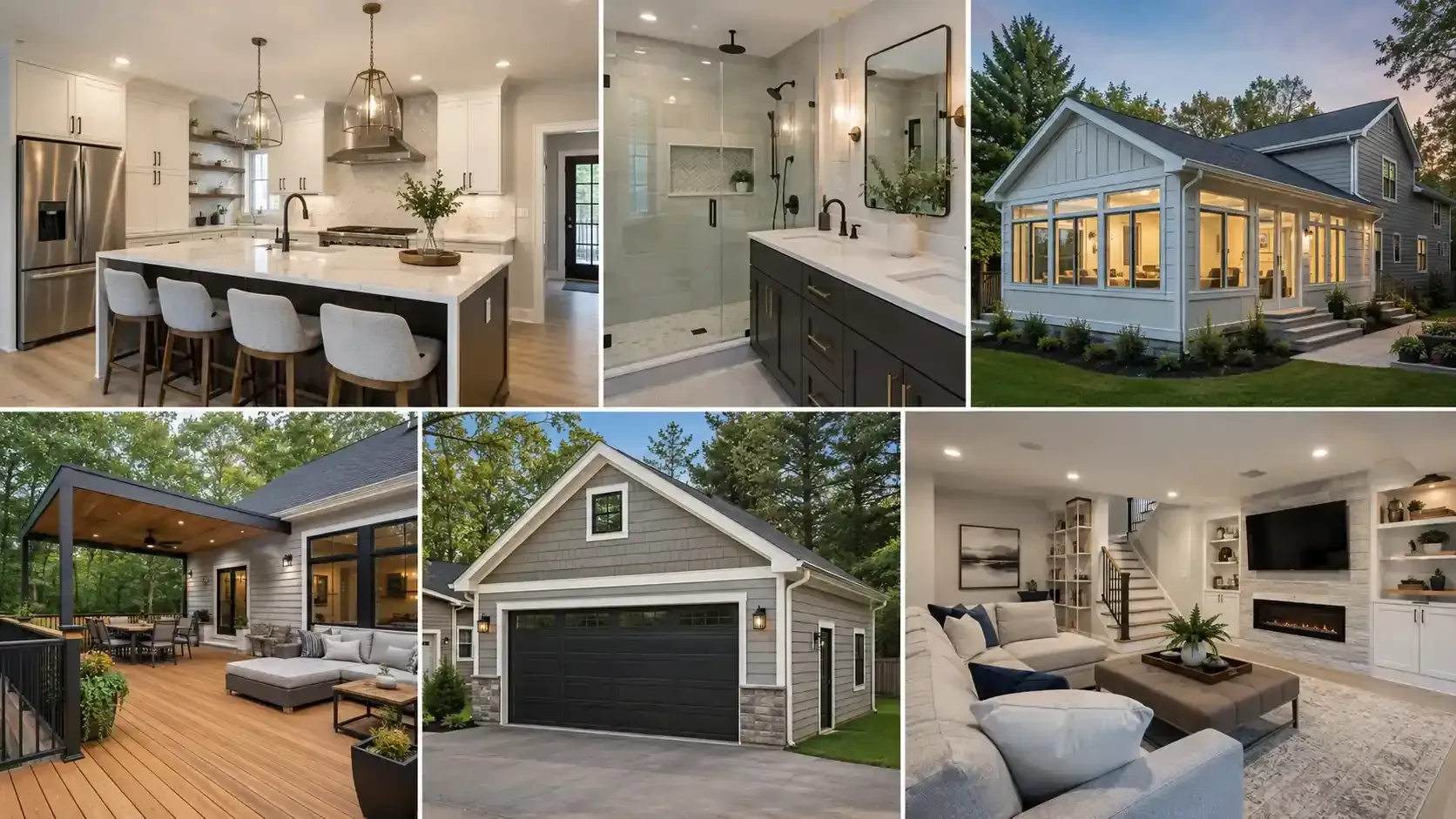 Completed general contractor projects displayed in a professional website gallery with remodels, additions, decks, and renovations
