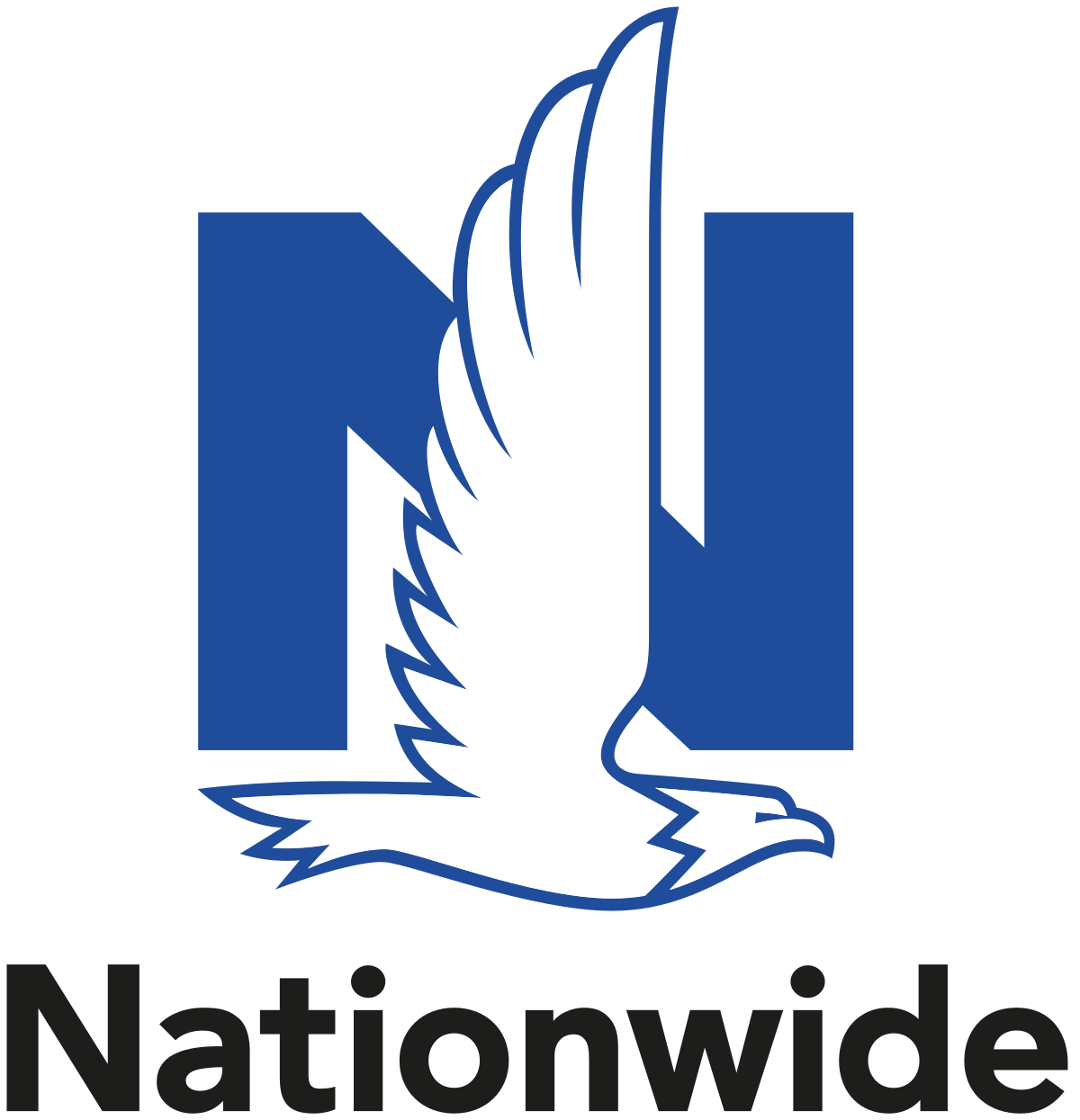 A blue and white logo for nationwide with an eagle