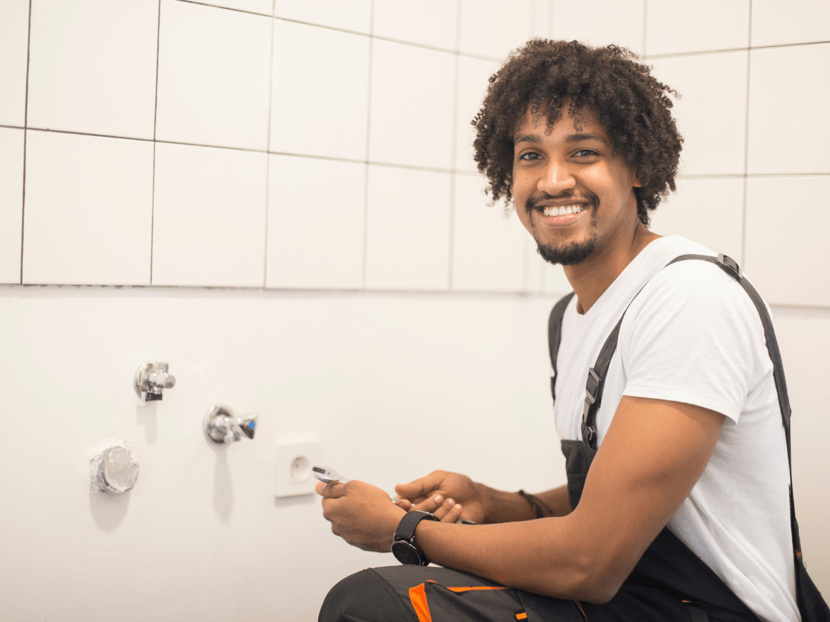 a plumber into work