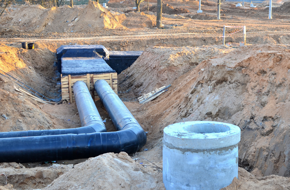 City-wide drains consisting of a network of pipes and catchments.