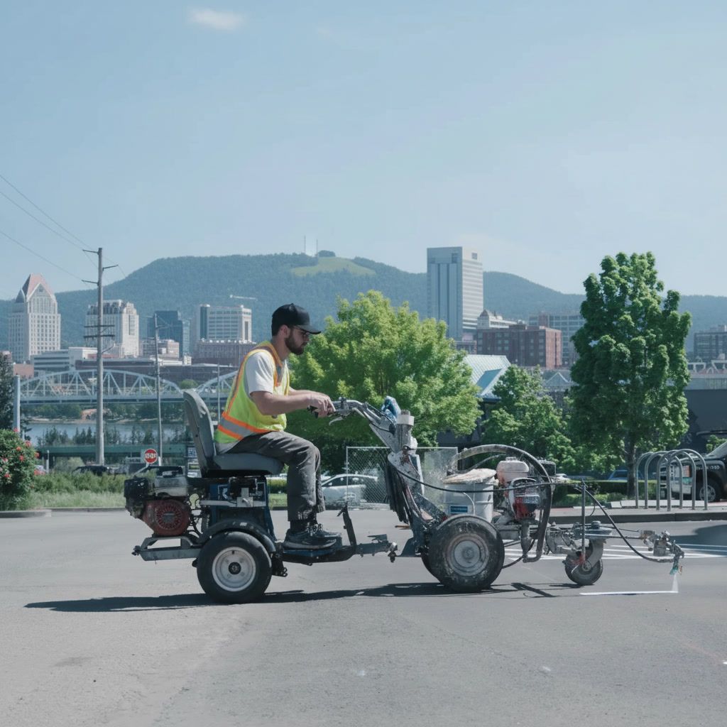 Chattanooga parking lot striping on a linedriver and using a graco linelazer