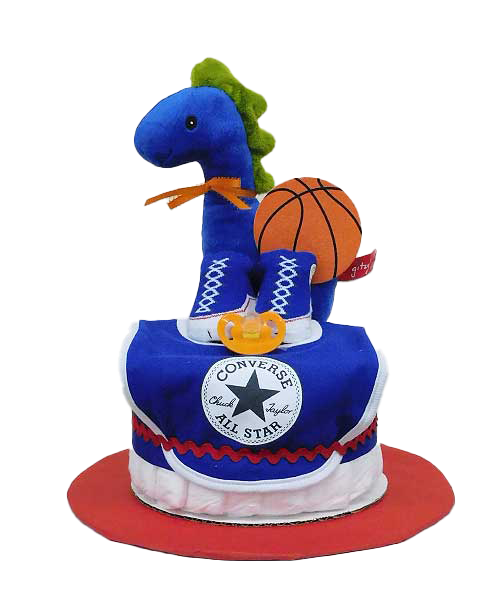 Dino shoot and score diaper cake design