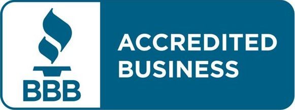 A blue sign that says accredited business on it