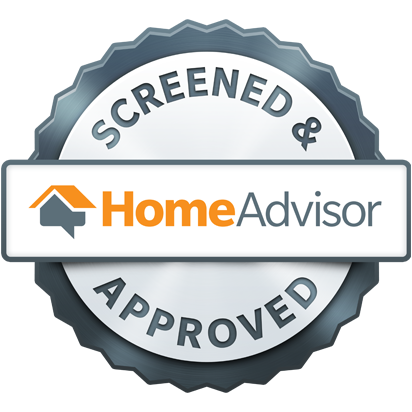 A screened and home advisor approved seal on a white background