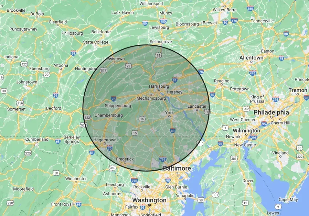 A map of the Gettysburg service area.