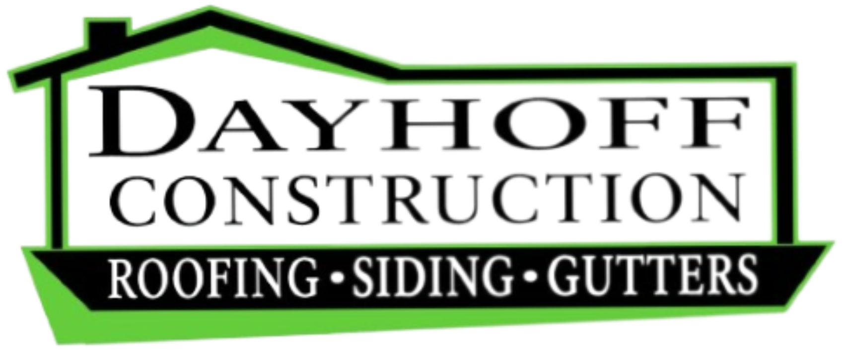 A logo for dayhoff construction roofing siding gutters