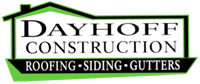 A logo for dayhoff construction roofing siding gutters