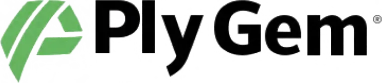 A black and green logo for a company called ply gem