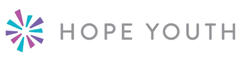 A logo for hope youth with a purple and blue star in the middle.