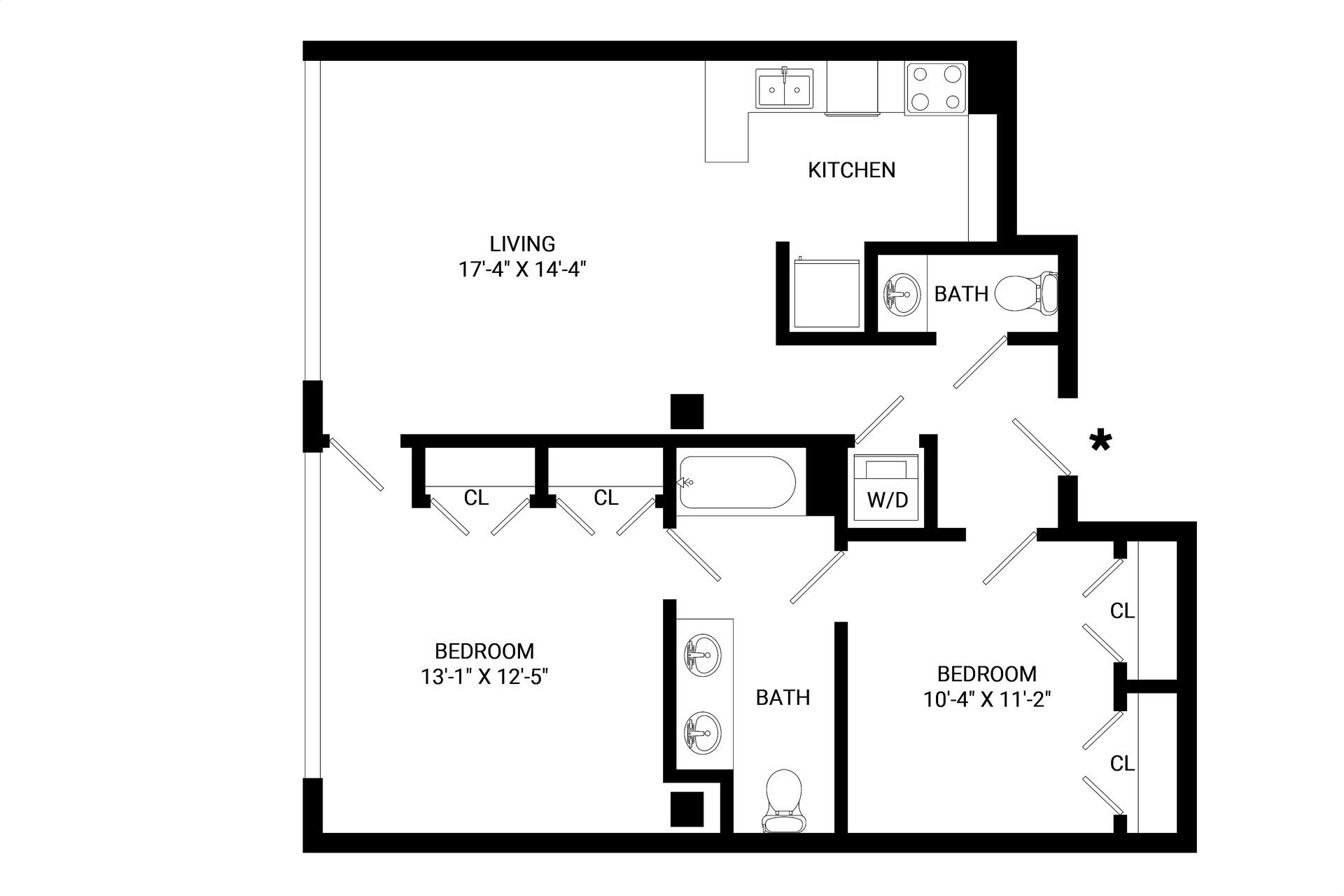A black and white floor plan of a house.