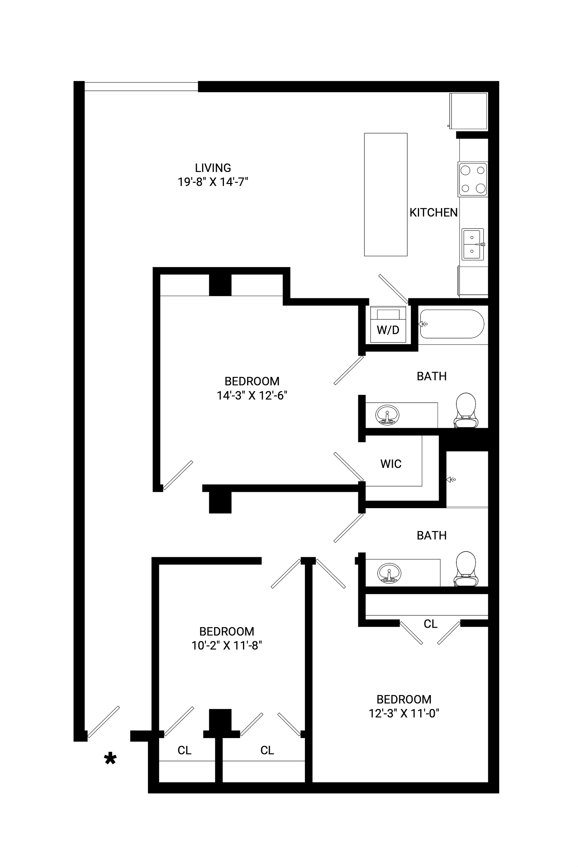 A black and white floor plan of a house.