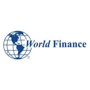 The world finance logo is blue and white with a globe in the middle.