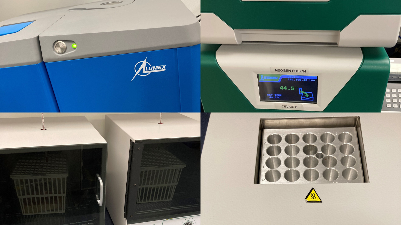 A collage of four pictures of different types of office machines