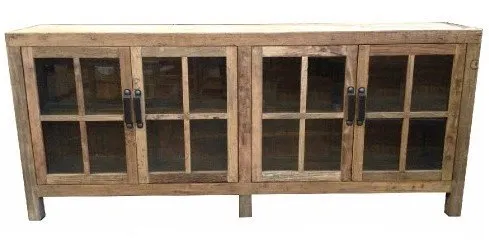 natural recycled elm sideboard with 4 glass doors