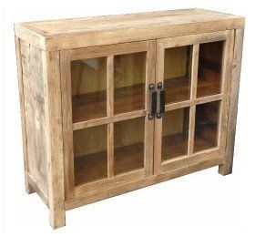 natural recycled elm cabinet with 2 glass doors