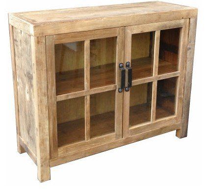 natural recycled elm cabinet with 2 glass doors