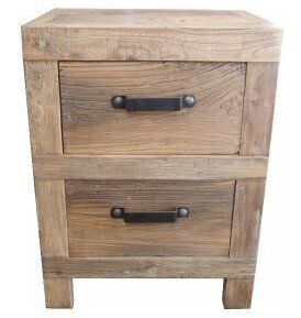 recycled elm 2 drawer bedside table