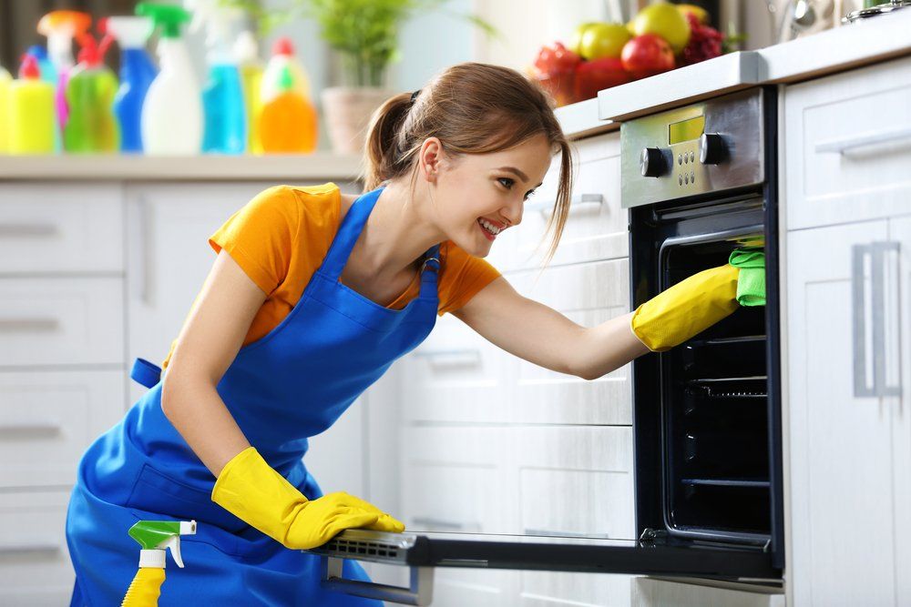 Woman Cleaning a Kitchen Oven